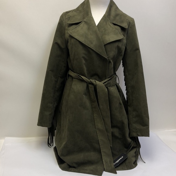 Karl Lagerfeld Olive Jacket Suede Coat Small New - Picture 5 of 16